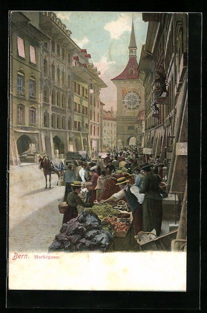 Cartoline postali: AK Bern, Marktstände in der Marktgasse – Usato da Berlin venduto da bartko-reher