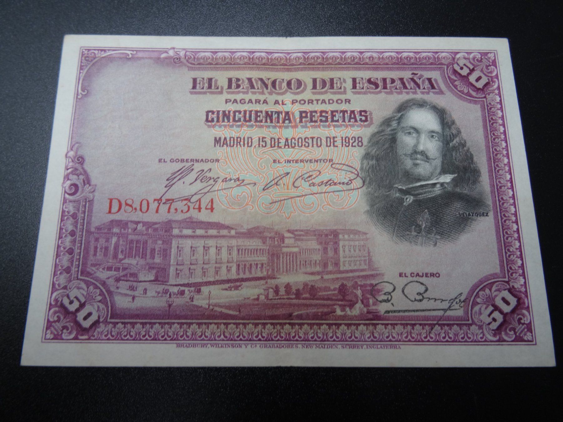 Banknoten: wenig gebrauchte 50 Pesetas Note Spanien, datiert 15.8.1928 – Gebraucht aus Lupfig von Buerkli20