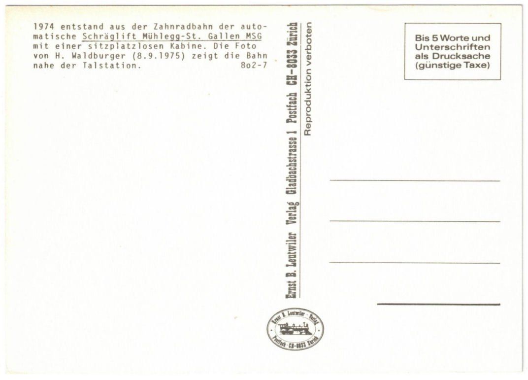 Cartoline postali: St. Gallen - Standseilbahn Mühlegg – Usato da Binningen venduto da Mountainrider 1