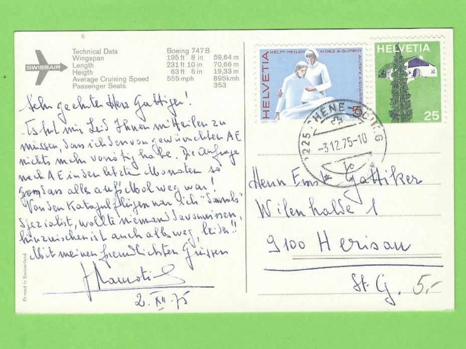 Cartoline postali: Swissair Boeing 747 B – Usato da Zürich venduto da t24_de 1