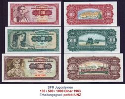 100 / 500 / 1000 Dinar 1963 UNZ