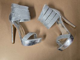 Glamouröse High-Heel-Sandaletten - 38 - Metallic