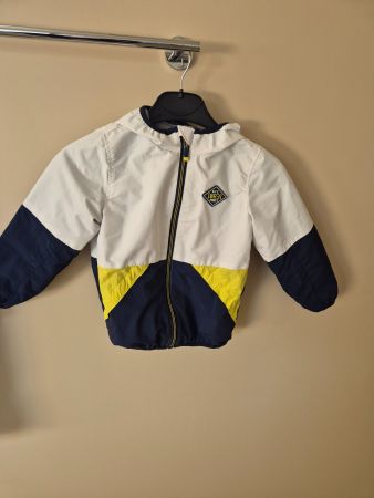 Kapuzenjacke blau/weiss/gelb, Gr. 110,  leicht gefüttert