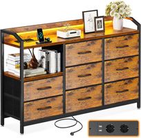 Kommode 8 Schubladen LED USB Steckdose 110x30x88 Vintage