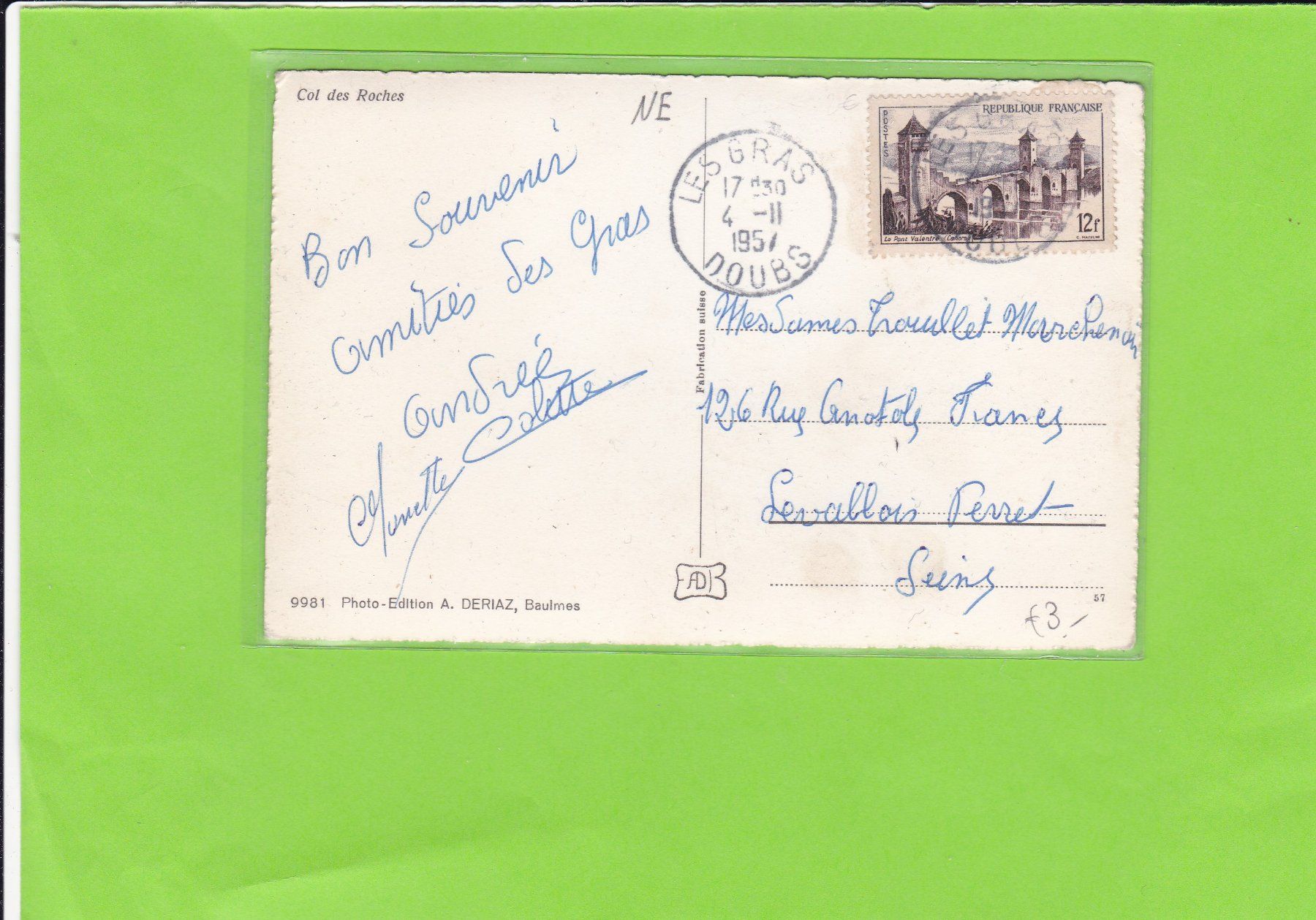 Cartoline postali: Col des Roches – Usato da St. Peterzell venduto da neckertal 1