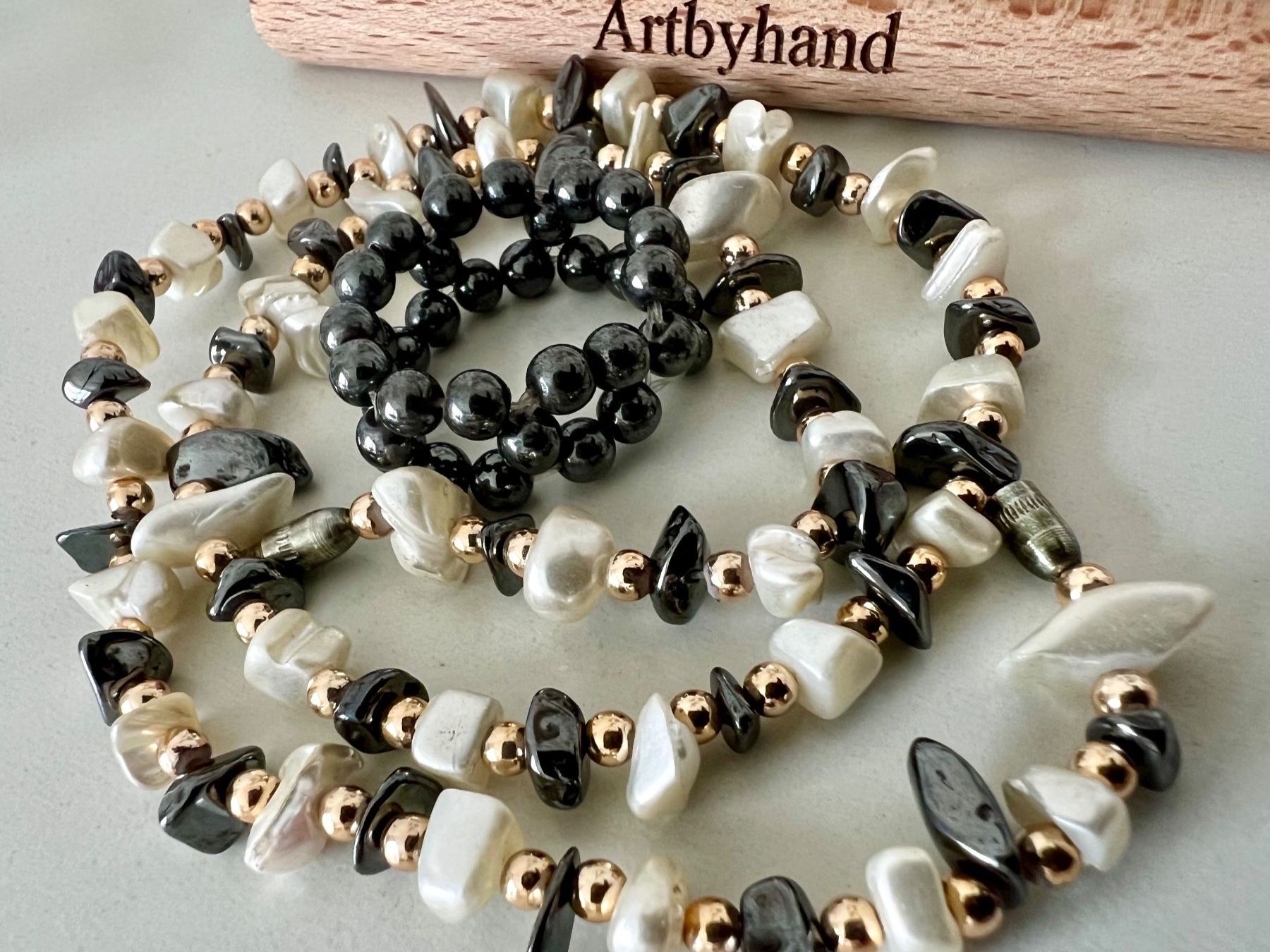 Sonstiger Schmuck: Echte Perlen & Hämatit - Edles Collier mit passendem Ring – Gebraucht aus Ruswil von artbyhand