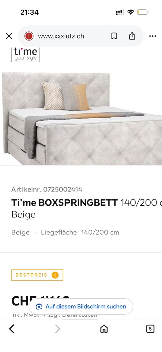 Letti: Boxspringbett Ti'me 140x200cm Beige - TOP ZUSTAND – Usato da Domat ems venduto da LilliFee.- 1