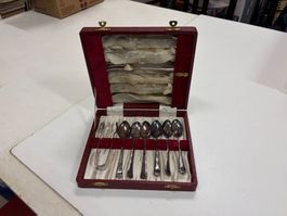 Besteck-Set versilbert 6 Löffeli , 6 Gabeln , Zuckerzange