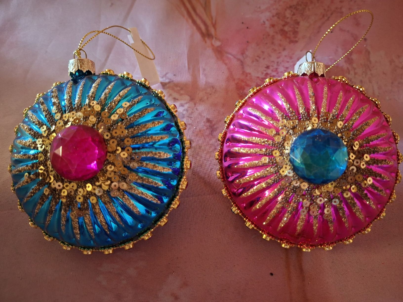 Tutte le decorazioni: neu: 2 Weihnachtskugeln Glas blau pink verziert – Nuovo (secondo la descrizione) da Nassen venduto da verrueckt