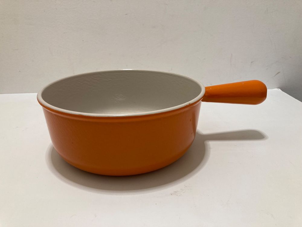 Vintage LE CREUSET Orange Lidded Fondue Pot, Colorful Enamel Fondue Pot, Heavy Enameled Iron Pot