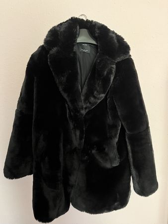 Magnifique Manteau en Fausse Fourrure Noir, Chaud & Tendance