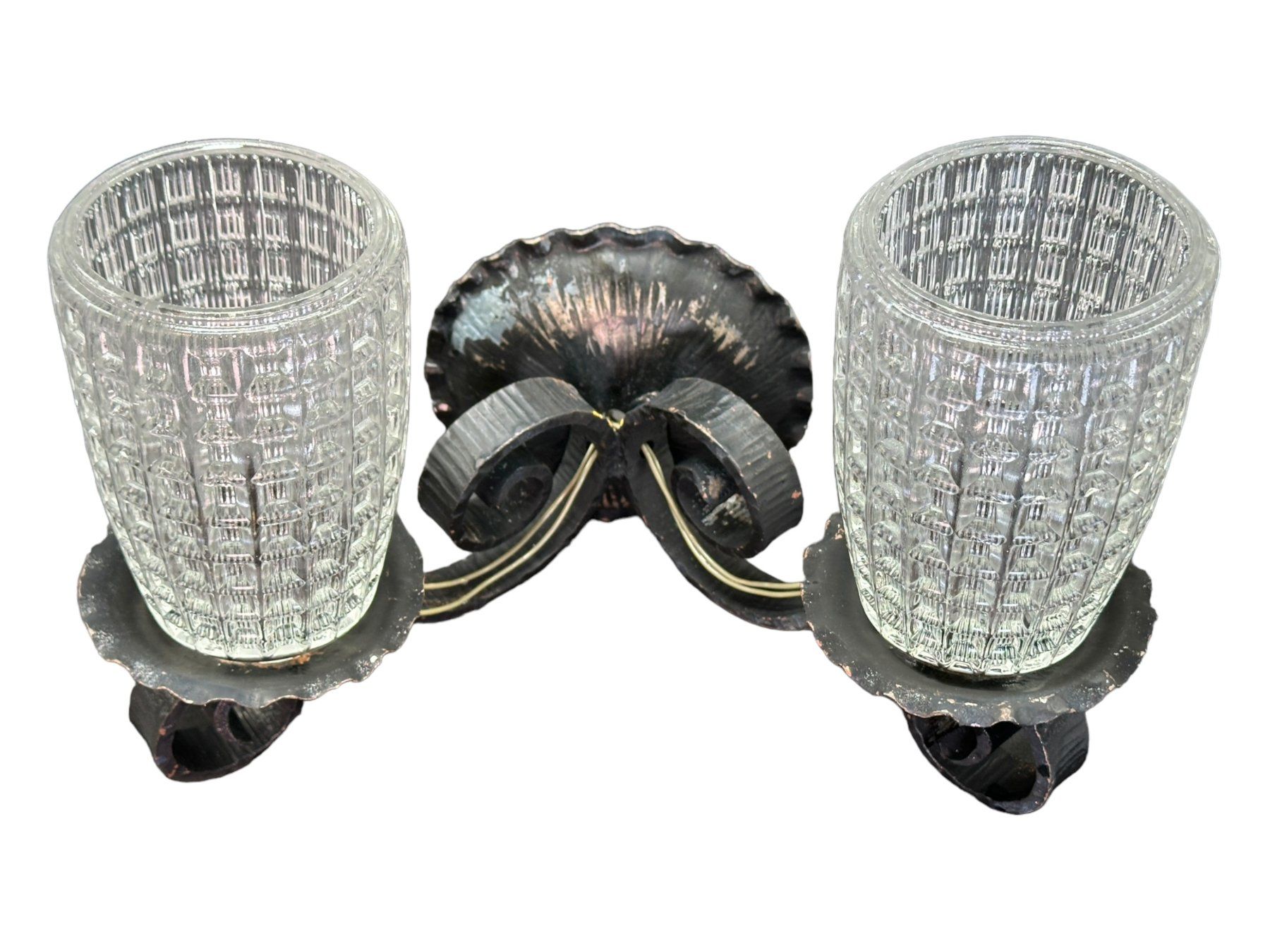 Lampade: Double applique murale mid-century fer forgé verre texturé – Usato da Morges venduto da 1tiquaire 1