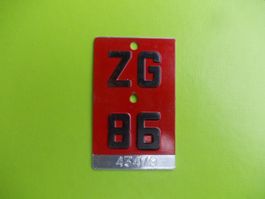 Zum 40. Geburtstag ! ... Velonummer / Fahrradnummer ZG 86