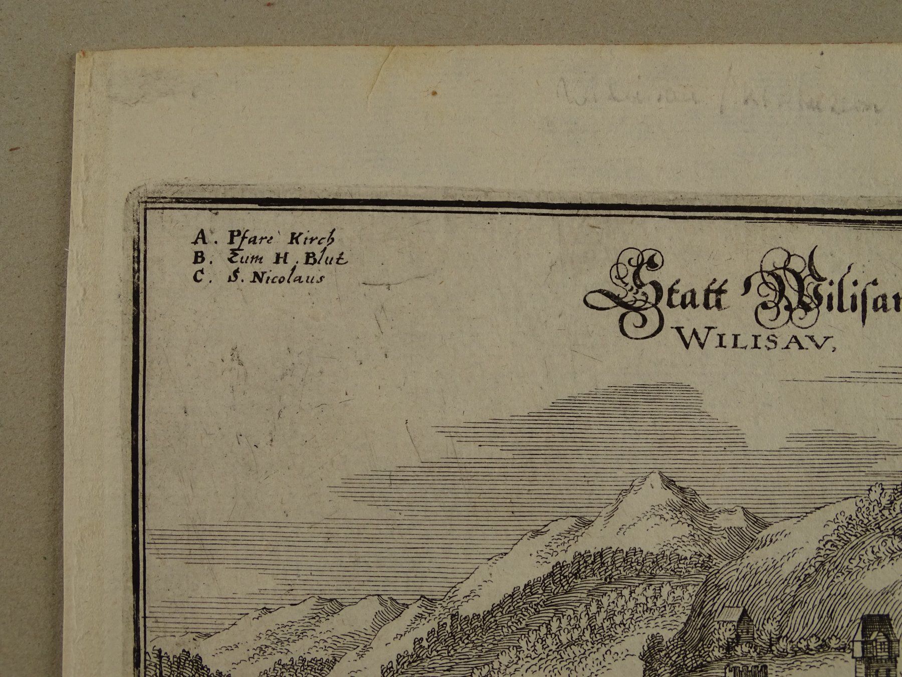 Incisioni: WILLISAU, KUPFERSTICH, MERIAN 1654 – Usato da Grüningen venduto da Kartensammler 3