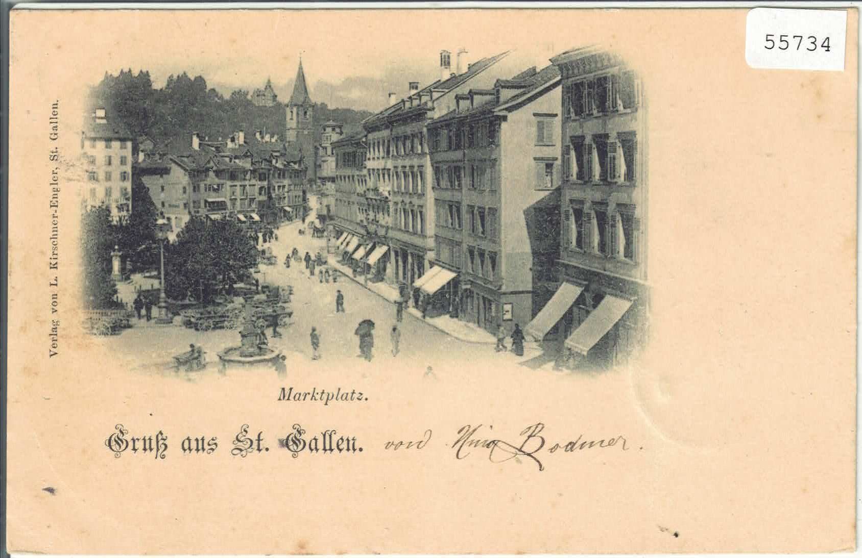 Cartoline postali: Gruss aus St. Gallen - Marktplatz 1897 – Usato da Ettingen venduto da Kartenplanet