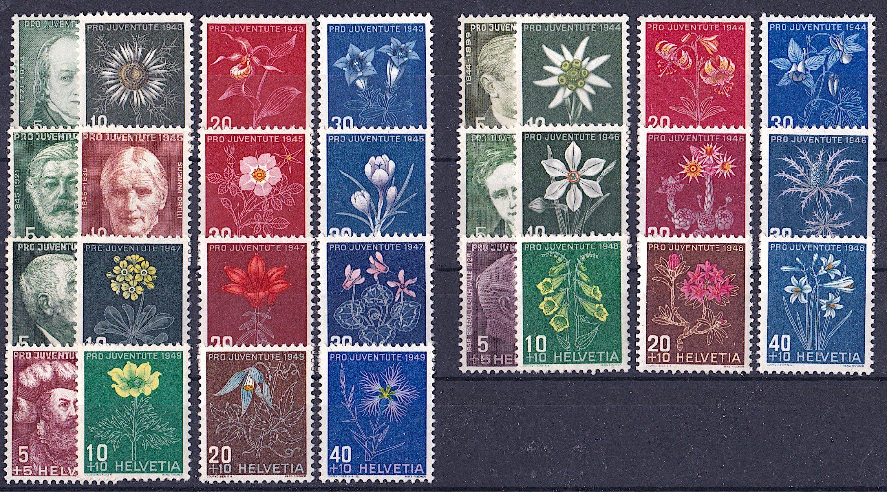 Tutti i francobolli: PJ 1943-1949, Alpenblumen, postfrisch** – Nuovo (secondo la descrizione) da Richterswil venduto da Dyaris2025