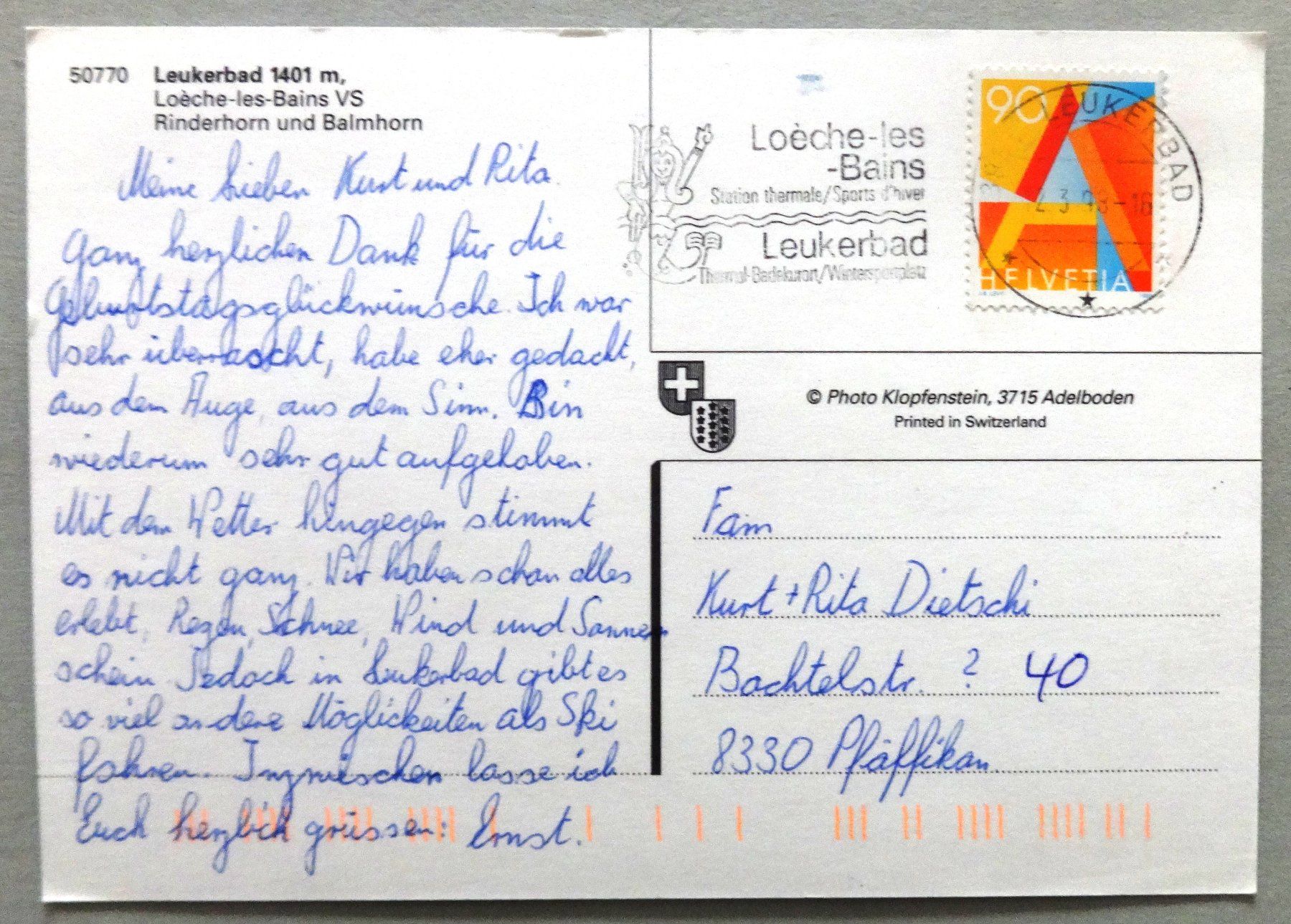 Cartoline postali: Leukerbad 1401 m, Loèche les Bains – Usato da Fétigny venduto da Billy2miny 1