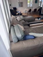 Sofa Eckgarnitur mit Hocker, Rolf Benz, beige-grau, 