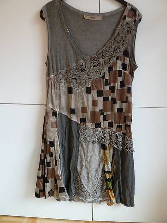 Bottega Lagenlook Kleid grau-beige-braun Gr. 40 neuwertig