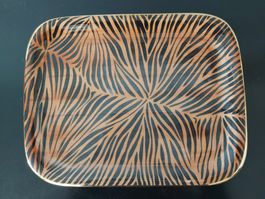 Dekorative Keramik Servierplatte Tablett Goldrahmen Vintage