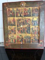 Alte russische Ikone mit Szenenbildern Holz antik
