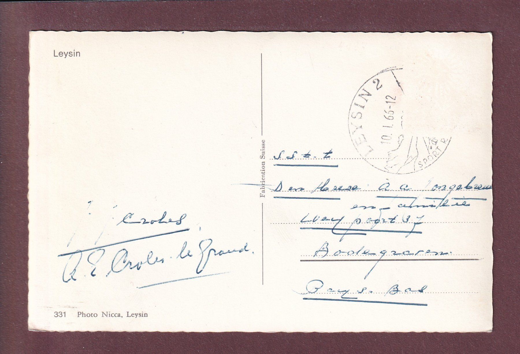 Cartoline postali: LEYSIN - 1966 – Usato da Pully venduto da nicecards 1