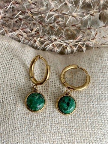 Orecchini pendenti & Orecchini a lobo: 14k vergoldete MALACHIT Creolen – Nuovo e nell'imballaggio originale da Rombach venduto da Ivreajewels 4