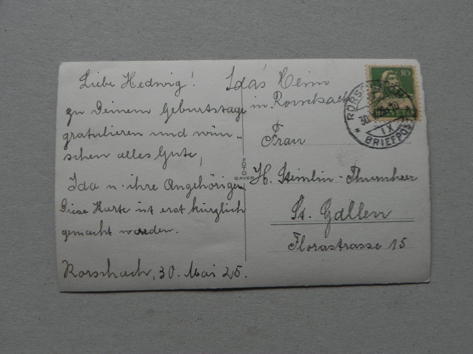 Ansichtskarten: Echtphoto Ansichtskarte Karte Rorschach SG 1925 – Gebraucht aus Siebnen von krimsie 1