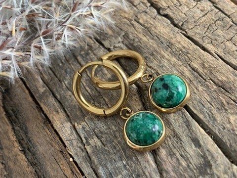 Orecchini pendenti & Orecchini a lobo: 14k vergoldete MALACHIT Creolen – Nuovo e nell'imballaggio originale da Rombach venduto da Ivreajewels 1