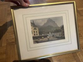 Stich Schwyz Historischer Druck gerahmt altes Bild Mythen