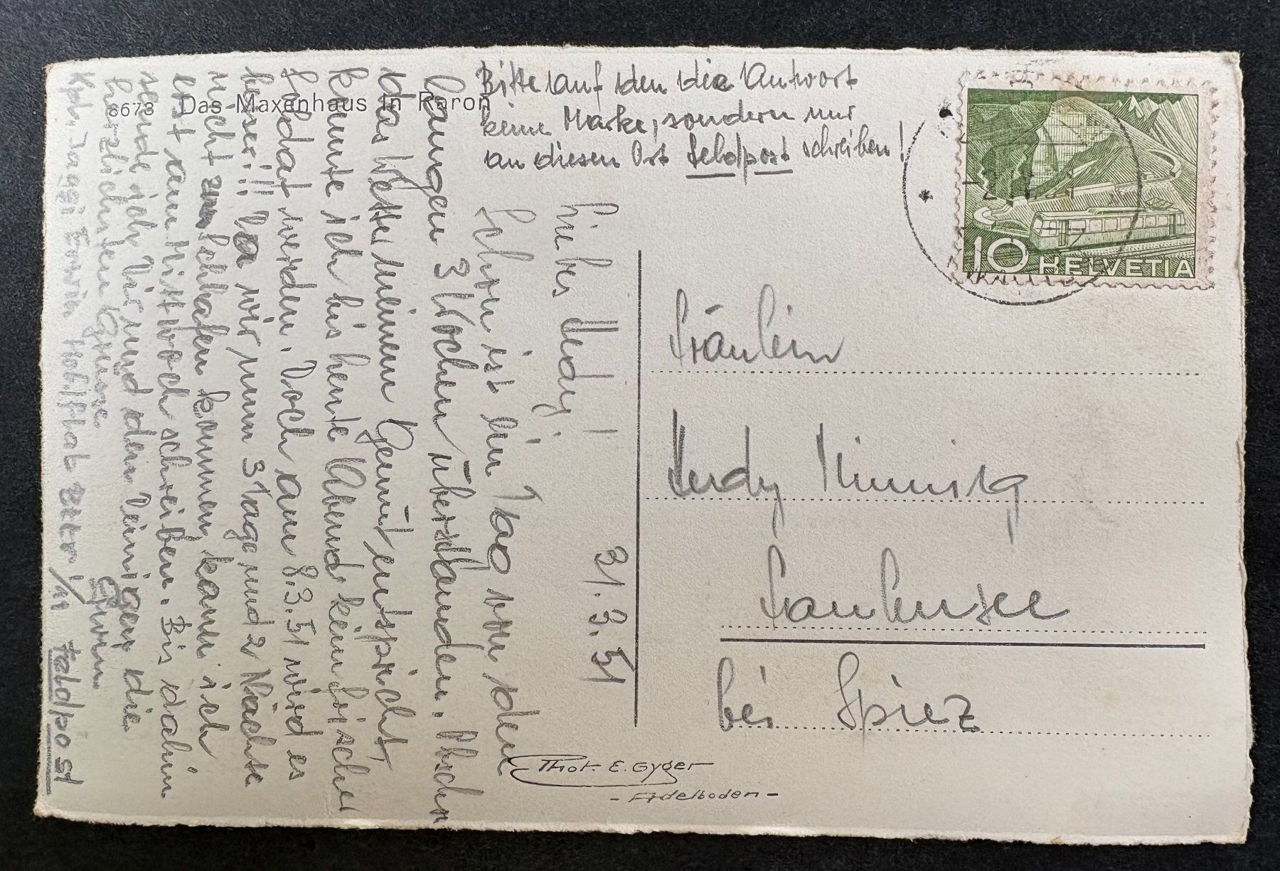 Cartoline postali: ANSICHTSKARTE DAS MAXENHAUS IN RARON – Usato da Ostermundigen venduto da crazy-horse-1840 1