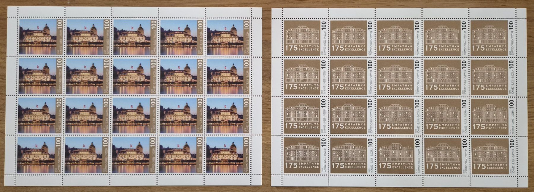 Tutti i francobolli: 2020 Schweizerhof 2 postfrische Bogen Fr. 1.00 – Nuovo (secondo la descrizione) da Wetzikon ZH venduto da BeniB01
