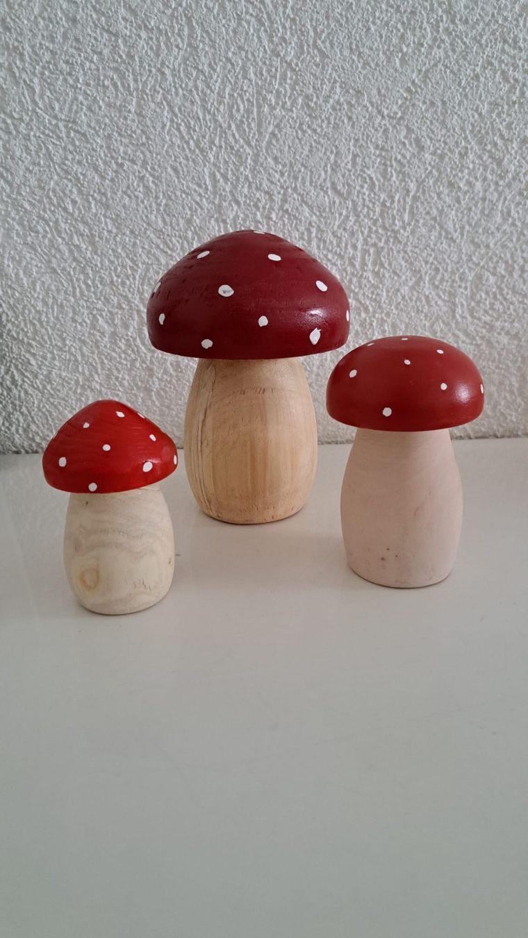 Tutte le decorazioni: Pilze aus Holz, 3er Set, Handarbeit – Nuovo (secondo la descrizione) da Rotkreuz venduto da Holzarbeit