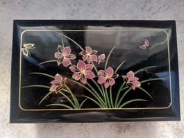 Schmuckschatulle mit Spieluhr, schwarz-gold, Vintage