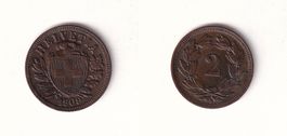 Schweiz 2 Rappen 1909 fast ungebraucht - seltener Jahrgang!