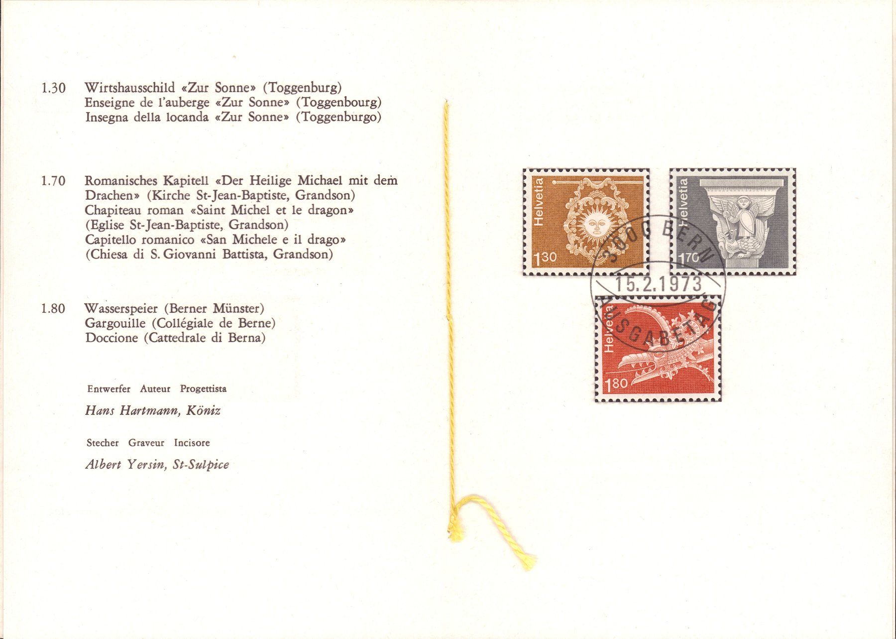 Tutti i francobolli: 1973 Faltblatt Nr.117 Architektur – Usato da Eggersriet venduto da stamp303