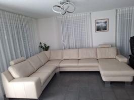 Ecksofa Leder beige mit Recamiere gebrauchter Zustand