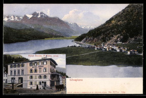 Cartoline postali: Silvaplana, Ort und See mit Hotel Sonne – Usato da Berlin venduto da bartko-reher