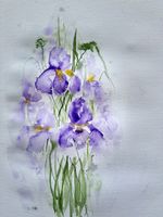 Aquarell Malerei "Lila Iris" Original Kunstwerk, Top!
