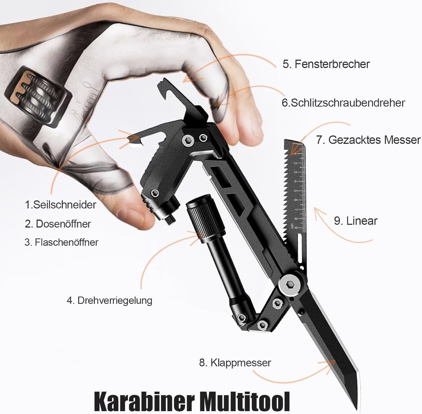 Alle Werkzeuge: Camping Multitool 8in1 Karabiner Flaschenöffner – Neu und originalverpackt aus St. Gallen von sch_zsz7 1