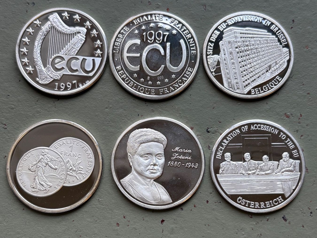 Medaglie: 6x ECU Silbermedaillen Silber .999 – Usato da Zürich venduto da mysilvercoin