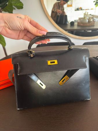 Vintage Hermès Kelly Tasche schwarz – Leder