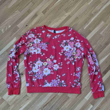 Pull rouge à fleurs, vintage, taille S
