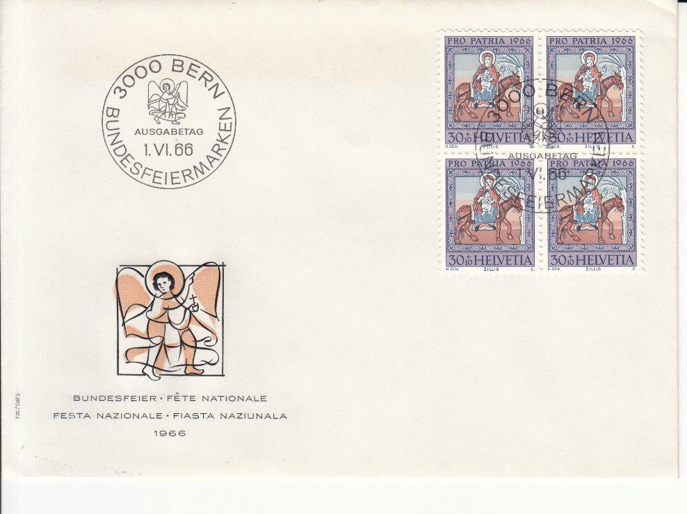 Alle Briefmarken: SBK B128 - B132 im 4er-Block FDC – Gebraucht aus Bürglen TG von StampGraf 4