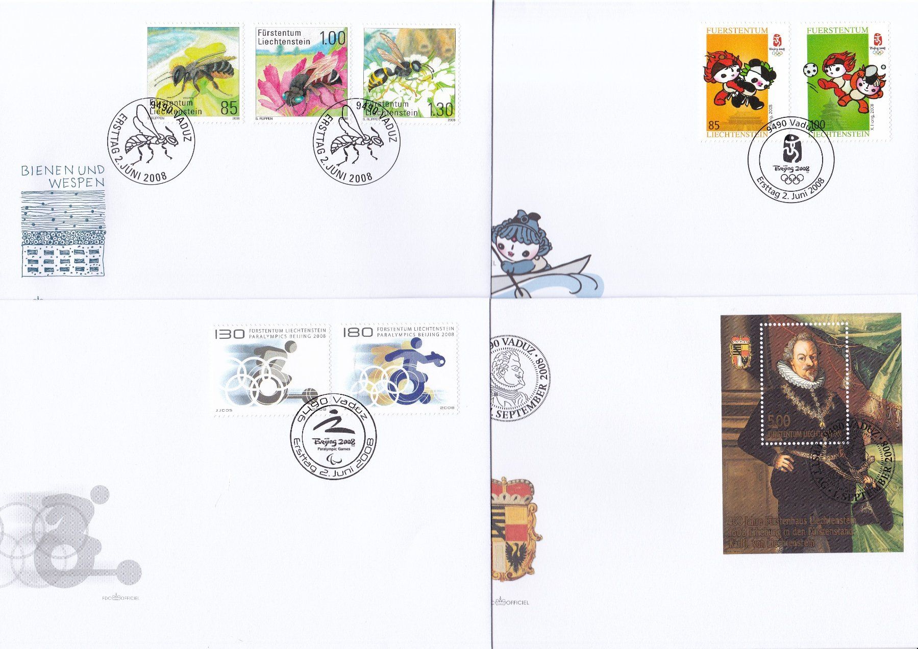 Tutti i francobolli: 34 Stk. FDCs "Liechtenstein" 2007 & 2008 – Usato da Münchwilen AG venduto da Nesar 6