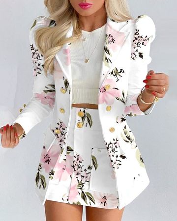 Deux-Pièce, Kostüm, Rock und Blazer  Blumendruck  S neu