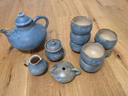 Tee Set Töpferei handgefertigt blau