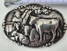 Antik Silber Brosche Kuh Rarität Trachten Vintage