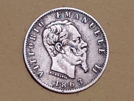 Italien 20 Centesimi "Vittorio Emanuele II" 1863 M BN Silber