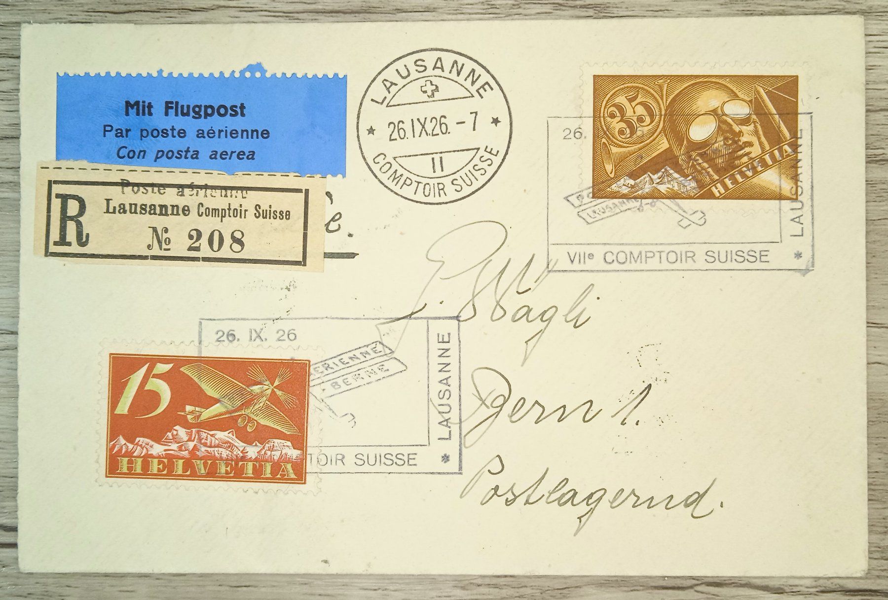 Tutti i francobolli: TR59 Enveloppe + Timbre Suisse 1926 FlugPost – Usato da Cousset venduto da Patrick_Collections
